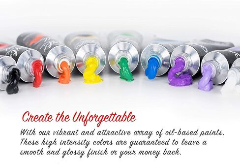 مجموعة طلاء زيتي - مجموعة من 32 لون للفنانين والبالغين والاطفال. مجموعة كاملة من الدهانات الزيتية الغنية بالصبغات. مجموعة لوازم فنية احترافية مع انبوب الوان 12 مل وفرشاة طلاء اضافية:) in Kuwait