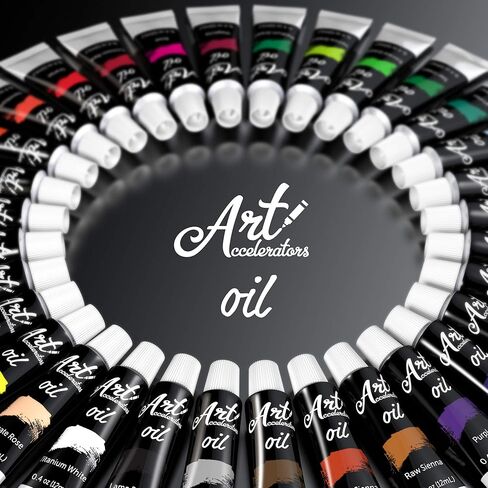 مجموعة طلاء زيتي - مجموعة من 32 لون للفنانين والبالغين والاطفال. مجموعة كاملة من الدهانات الزيتية الغنية بالصبغات. مجموعة لوازم فنية احترافية مع انبوب الوان 12 مل وفرشاة طلاء اضافية:) in Kuwait