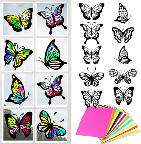 ORIGACH 18 Pieces Bees Suncatcher Kit, 9 Types Beehive Tissue Paper Stained Glass Kit with 32 Pieces Colored Tissue Paper for Kid Art Craft Window Art Classroom Art Craft in Kuwait