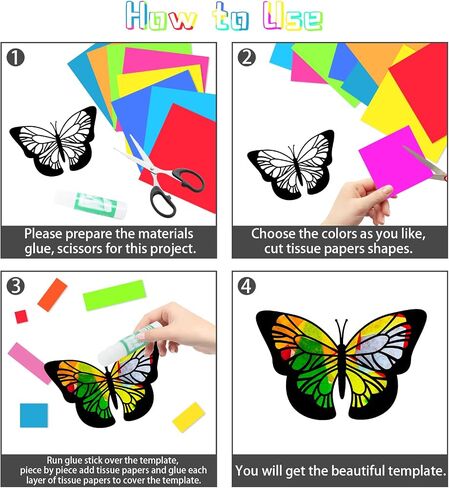 ORIGACH 18 Pieces Bees Suncatcher Kit, 9 Types Beehive Tissue Paper Stained Glass Kit with 32 Pieces Colored Tissue Paper for Kid Art Craft Window Art Classroom Art Craft in Kuwait