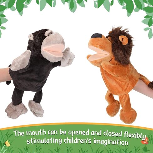 10 قطع من دمى يد الحيوانات من Wettarn مقاس 30.48 سم، دمى قطيفة ناعمة من القطيفة، أسد إنسان الغاب، زرافة، نمر، قرد، خنزير، فيل، دمى يد للأولاد والبنات لسرد القصص، والتدريس، ولعب الأدوار (نمط جميل) in Kuwait