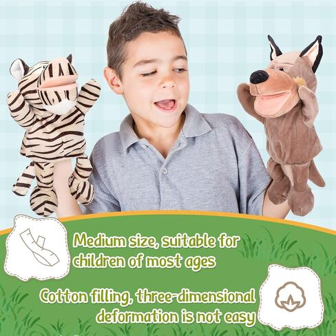 10 قطع من دمى يد الحيوانات من Wettarn مقاس 30.48 سم، دمى قطيفة ناعمة من القطيفة، أسد إنسان الغاب، زرافة، نمر، قرد، خنزير، فيل، دمى يد للأولاد والبنات لسرد القصص، والتدريس، ولعب الأدوار (نمط جميل) in Kuwait