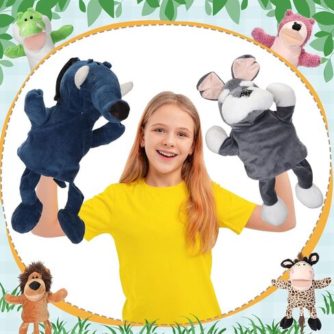 10 قطع من دمى يد الحيوانات من Wettarn مقاس 30.48 سم، دمى قطيفة ناعمة من القطيفة، أسد إنسان الغاب، زرافة، نمر، قرد، خنزير، فيل، دمى يد للأولاد والبنات لسرد القصص، والتدريس، ولعب الأدوار (نمط جميل) in Kuwait