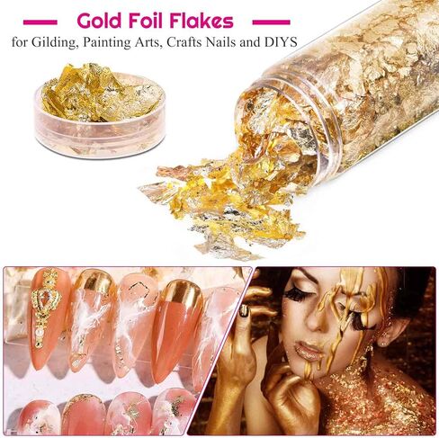 Gold Flakes for Resin, Paxcoo Gold Foil for Nails, Gold Foil Flakes Imitation Gold Leaf for Jewelry Resin, Nails and Jewelry Making, 5 Grams in Kuwait