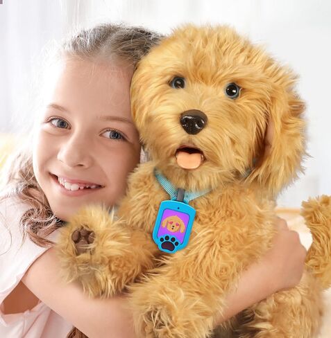 My Fuzzy Friend Moji Interactive Labradoodle - لعبة كلب قطيفة للأولاد والبنات، حيوان أليف محبوب ونابض بالحياة، بني in Kuwait