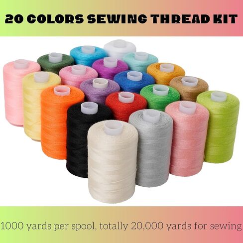 مجموعة خيوط الخياطة 20 لونًا من خيوط البوليستر 1000 ياردة لكل بكرة مع ألوان أبيض وأسود لآلة الخياطة والخياطة اليدوية واستخدام اللحف والتطريز in Kuwait
