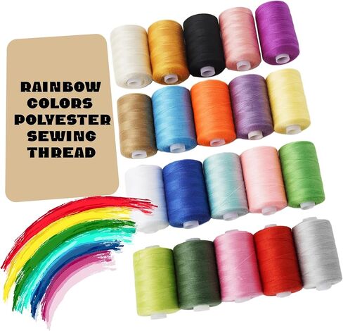 مجموعة خيوط الخياطة 20 لونًا من خيوط البوليستر 1000 ياردة لكل بكرة مع ألوان أبيض وأسود لآلة الخياطة والخياطة اليدوية واستخدام اللحف والتطريز in Kuwait