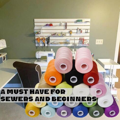 مجموعة خيوط الخياطة 20 لونًا من خيوط البوليستر 1000 ياردة لكل بكرة مع ألوان أبيض وأسود لآلة الخياطة والخياطة اليدوية واستخدام اللحف والتطريز in Kuwait