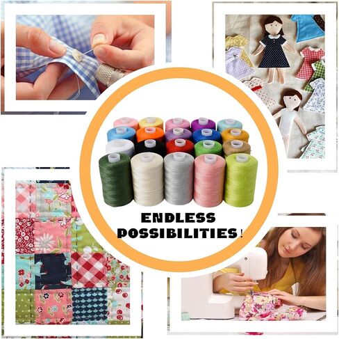 مجموعة خيوط الخياطة 20 لونًا من خيوط البوليستر 1000 ياردة لكل بكرة مع ألوان أبيض وأسود لآلة الخياطة والخياطة اليدوية واستخدام اللحف والتطريز in Kuwait