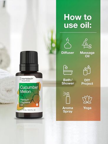 زيت عطري برائحة البطيخ والخيار | 0.55 اونصة سائلة (15 مل) | درجة ممتازة | للموزعات وصناعة الشموع والصابون والمشاريع التي تصنعها بنفسك والمزيد | من هورباتش in Kuwait