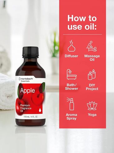 Apple Fragrance Oil | 4 fl oz (118ml) | Premium Grade | for Diffusers, Candle and Soap Making, DIY Projects & More | by Horbaach in Saudi Arabia