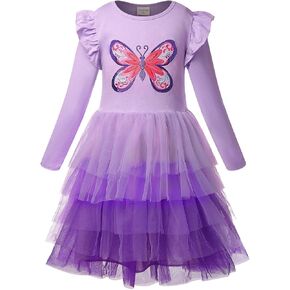 VASCHY Dress for Girls,Cute Girls Long Sleeve Princess Party Outfit Clothes,Toddler/Little/Big Kid Girls Clothing 2-10T in Kuwait