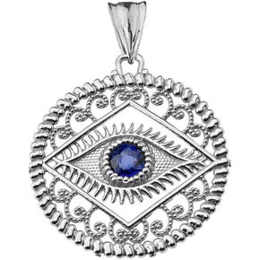 قلادة رائعة من الفضة الاسترليني Evil Eye Filigree Charm Charm مع مركز أزرق in Saudi Arabia