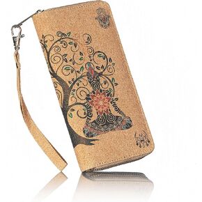 Soul Living Creations Buddha Cork Vegan Wristlet Wallet - credit card, business cards, coins & bills Room for Cellphone