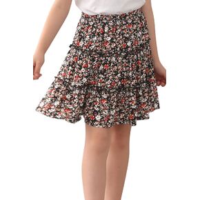 GORLYA Girls Ruffle Floral Boho Flowy Cute Tiered Short Mini Skater Skirts 4-14T