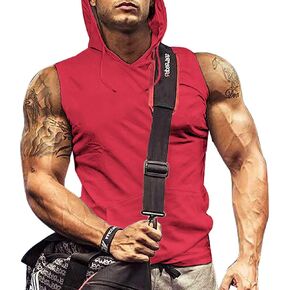 Poriff Mens Tank Top with Hood Pocket Gym Hoodie Workout Sleeveless Muscle Shirt