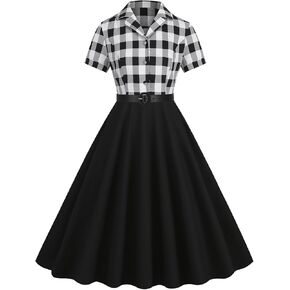 Women Short Sleeve 1950s Retro Vintage Cocktail Party Swing Dress Polka Dot Audrey Dress Casual A-Line Work Dress with Belt in Saudi Arabia