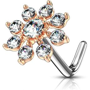 Forbidden Body Jewelry Nose Rings Big Bling CZ Snowflake L-Shaped Nose Stud Surgical Steel (20g,7mm) in Saudi Arabia