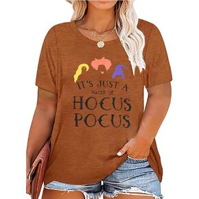 Women Plus Size Hocus Pocus Shirts Sanderson Sisters Graphic Tshirt Halloween Loose Fit Short Sleeve Tee Tops