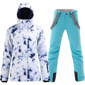 GS SNOWING Women's Ski Jackets and Pants Set Windproof Waterproof Colorful Snowboard Snowsuit