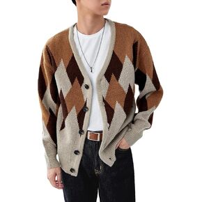 سترة SHENHE الرجالية بنمط Argyle ورقبة على شكل حرف V وأزرار لأعلى وأكتاف منسدلة بتصميم Geo in Kuwait