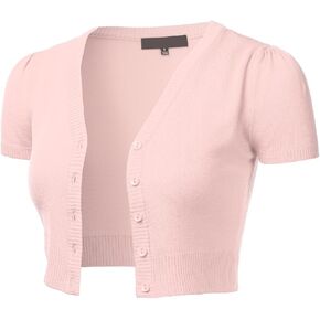 FLORIA Womens Button Down Short Sleeve Cropped Bolero Cardigan Sweater (S-4X)