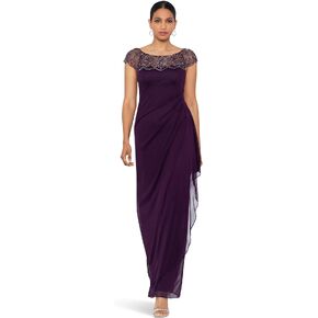 Xscape Long Sheer Matte Jersey Side Rouch Dress with Chunky Bead in Saudi Arabia