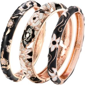 UJOY Womens Multi-colors Cloisonne Bracelet Gold Plated Flower Hollowed Enameled Hinged Cuff Bangles Jewelry Gift 88A10