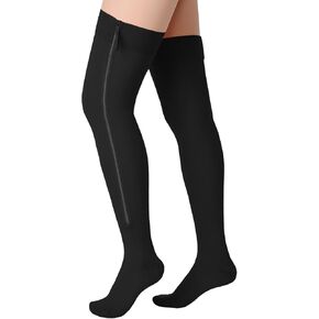 Thigh High Zipper Compression Socks 20-30 mmHg Zipper Compression Stockings Thigh High for Women Men Swelling Edema (Beige,Large)
