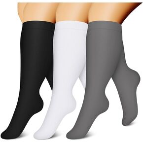 CHARMKING 3 Pairs Plus Size Compression Socks for Women & Men Extra Wide Calf 20-30 mmHg Best Support for Circulation