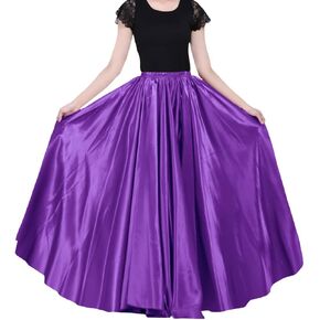 Ladies 90cm Satin Maxi Midi Skirt Long Dress Elastic Waist for Belly Dance Princess Party Cosplay Costume
