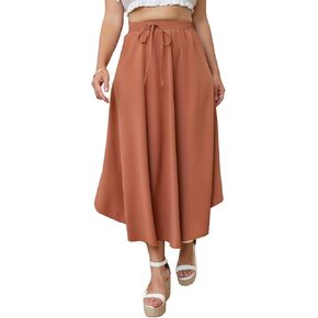 WDIRARA Women's Plus Size High Waist Flared Tie Front Casual Swing Skirt Maxi Draped Skirt for Women