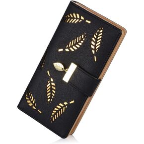 Sweet Cute Chocolate Women's Long Leaf Bifold Wallet Leather Card Holder Purse Zipper Buckle Elegant Clutch Wallet Handbag for Women - Pink in Kuwait