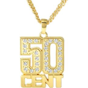 HUITIAN INTL Gold Chain with 50 Cent Necklaces for Men Women,Stainless Steel Rhinestone Jewelry,Rapper Chains Iced Out Pendants with 28 Inches in Saudi Arabia