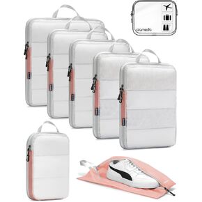 مجموعة ألاميدا 8 مكعبات تعبئة مضغوطة للسفر، منظمات حقائب أمتعة السفر قابلة للتوسيع مع شبكة شفافة 8 قطع باللون الأزرق in Kuwait