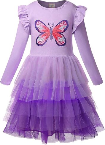 VASCHY Dress for Girls,Cute Girls Long Sleeve Princess Party Outfit Clothes,Toddler/Little/Big Kid Girls Clothing 2-10T in Kuwait