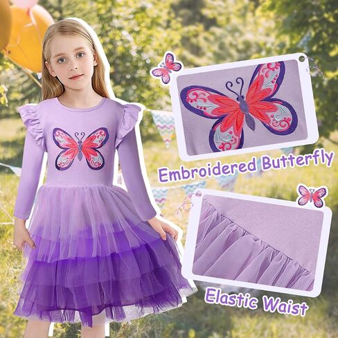 VASCHY Dress for Girls,Cute Girls Long Sleeve Princess Party Outfit Clothes,Toddler/Little/Big Kid Girls Clothing 2-10T in Kuwait