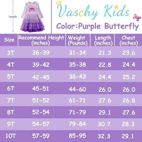 VASCHY Dress for Girls,Cute Girls Long Sleeve Princess Party Outfit Clothes,Toddler/Little/Big Kid Girls Clothing 2-10T in Kuwait