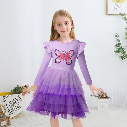 VASCHY Dress for Girls,Cute Girls Long Sleeve Princess Party Outfit Clothes,Toddler/Little/Big Kid Girls Clothing 2-10T in Kuwait