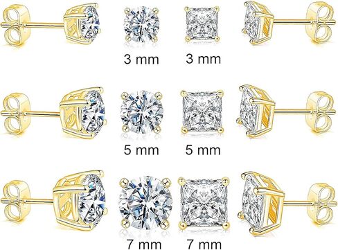 18K Gold Plated Round Princess Cut Clear Cubic Zirconia Stud Earring of 6 Pairs (6 Pairs) in Saudi Arabia