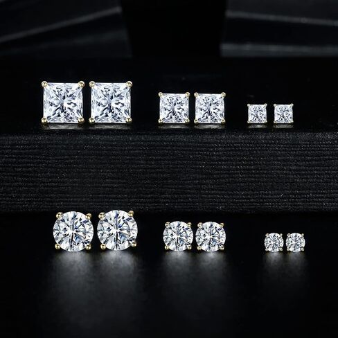 18K Gold Plated Round Princess Cut Clear Cubic Zirconia Stud Earring of 6 Pairs (6 Pairs) in Saudi Arabia