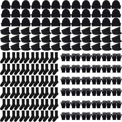 Hillban 288 Pcs Bulk Winter Beanie Hats Scarf Gloves Set with Warm Socks Knitted Beanie Cap Warm Gloves Neck Warmer for Unisex Men Women Gift in Saudi Arabia