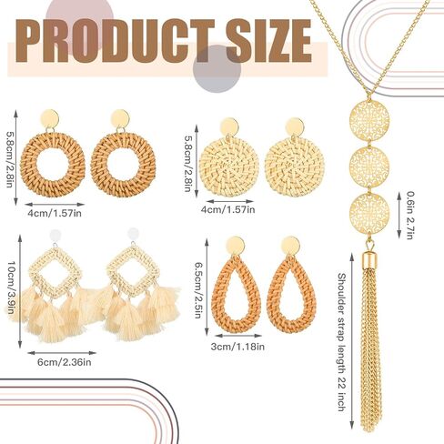 20 Pcs Boho Straw Purses Bags Jewelry Set, Woven Summer Shoulder Crossbody Bag Acrylic Rattan Earrings Statement Leopard Bracelet Tassel Necklace for Women Girls in Saudi Arabia