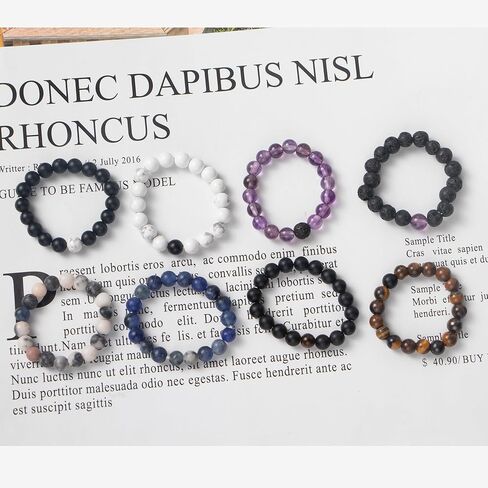 Lepida Natrual Stone Beads Rings for Couples Gift Beaded Stretch Match Ring Bf Gf Long Distance Valentine's Day Present for Boyfriend Girlfriend in Kuwait