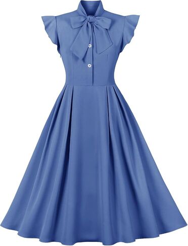 فستان كوكتيل نسائي ذو طية صدر السترة عتيق على شكل حرف v 50s 60s بأزرار حتى 1950s Rockabilly حفلة موسيقية ميدي فستان سهرة مع جيوب in Kuwait