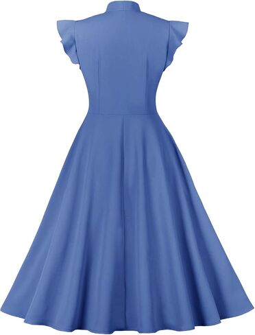 فستان كوكتيل نسائي ذو طية صدر السترة عتيق على شكل حرف v 50s 60s بأزرار حتى 1950s Rockabilly حفلة موسيقية ميدي فستان سهرة مع جيوب in Kuwait