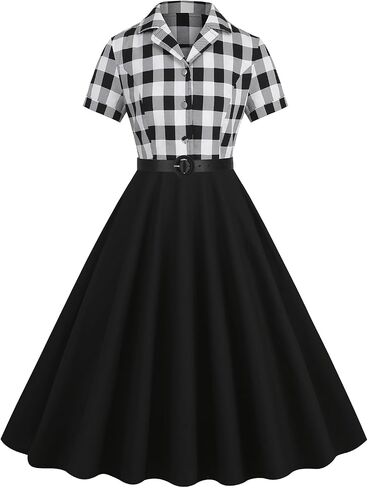 Women Short Sleeve 1950s Retro Vintage Cocktail Party Swing Dress Polka Dot Audrey Dress Casual A-Line Work Dress with Belt in Kuwait