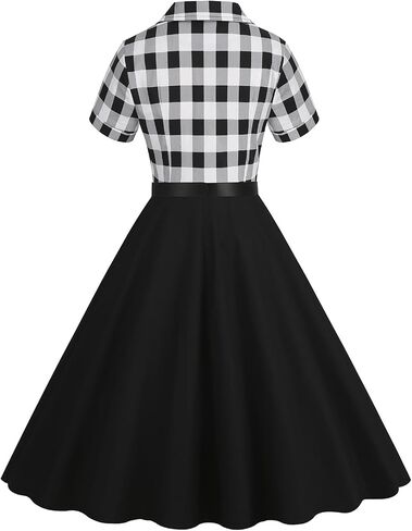 Women Short Sleeve 1950s Retro Vintage Cocktail Party Swing Dress Polka Dot Audrey Dress Casual A-Line Work Dress with Belt in Kuwait