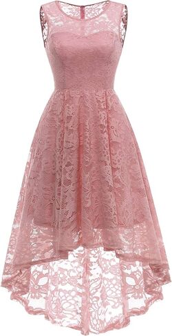 MUADRESS Women's Elegant Floral Lace Dress Sleeveless Crew Neck Hi-Lo Cocktail Dress for Evening Party in Kuwait