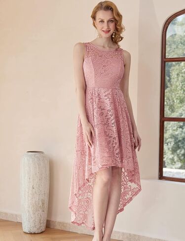 MUADRESS Women's Elegant Floral Lace Dress Sleeveless Crew Neck Hi-Lo Cocktail Dress for Evening Party in Kuwait